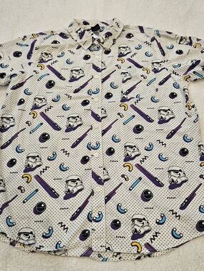 Disney Star Wars Stormtrooper Button-Up Shirt – Retro Print Short Sleeve Graphic